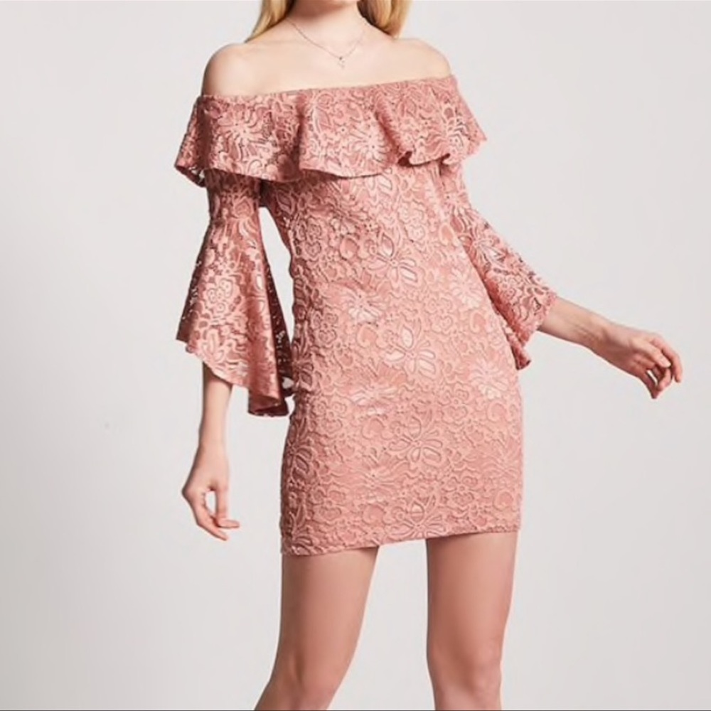 Off the shoulder pink lace dress